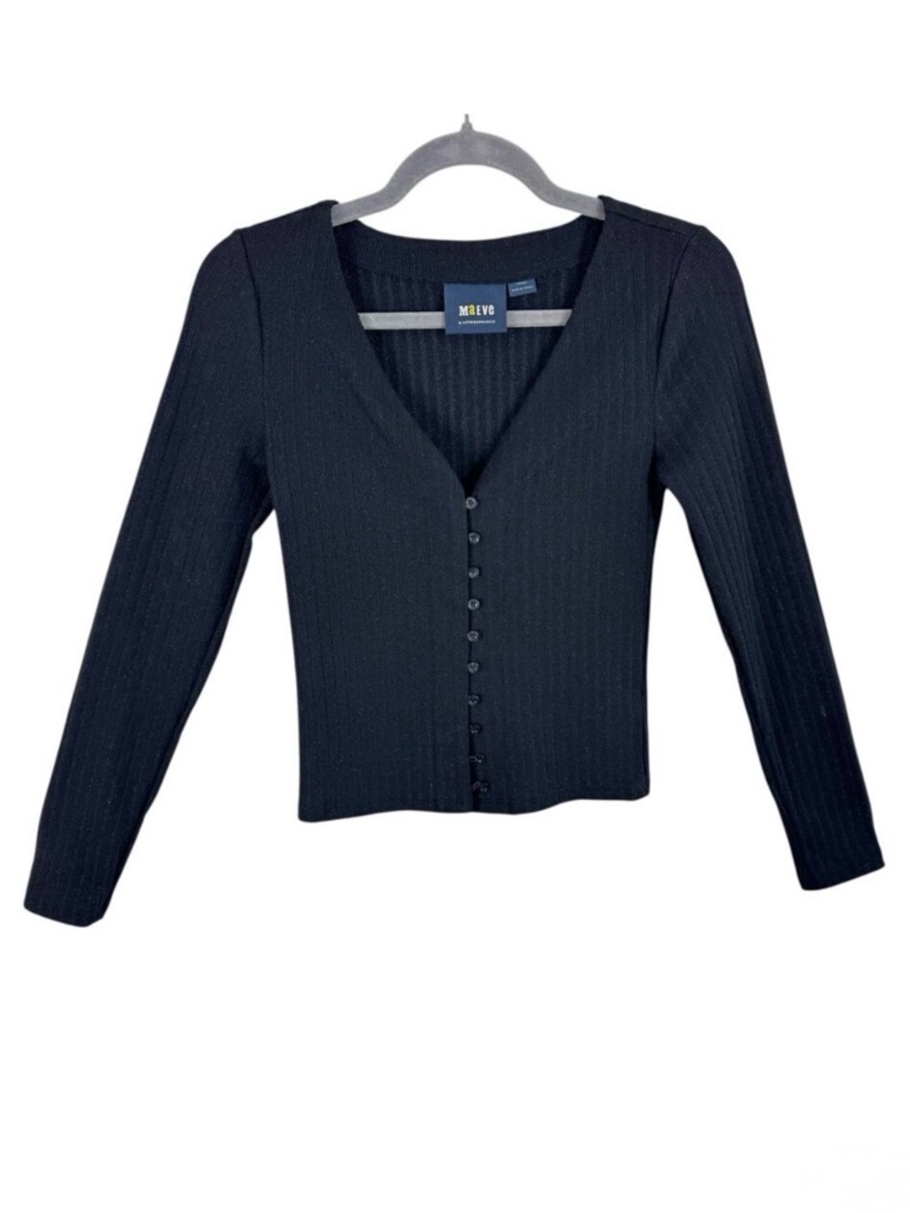 Maeve By Anthropologie Black Gold Shimmer V-Neck Light Button Up Cardi Size XS